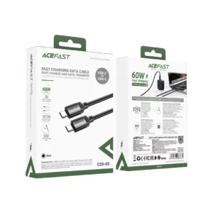 Acefast - 1.2m (60W) Power Delivery - USB-C to USB-C Braided Aluminium Alloy Cable - Black