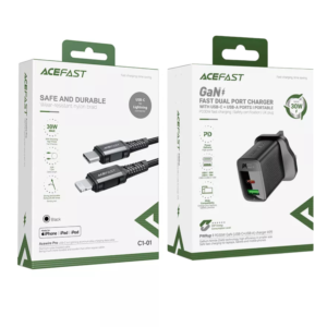 Acefast 30W Fast Charging Bundle – USB-C to Lightning Cable + 30W GaN UK Plug